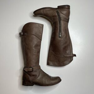 Frye Phillip Riding Brown Leather Tall Boots Buckles Side Zip Women's 8 B US